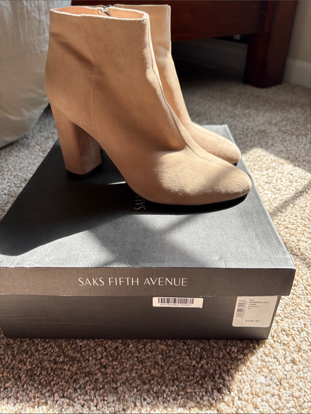 Saks Fifth Avenue Beige Suede Ankle Booties